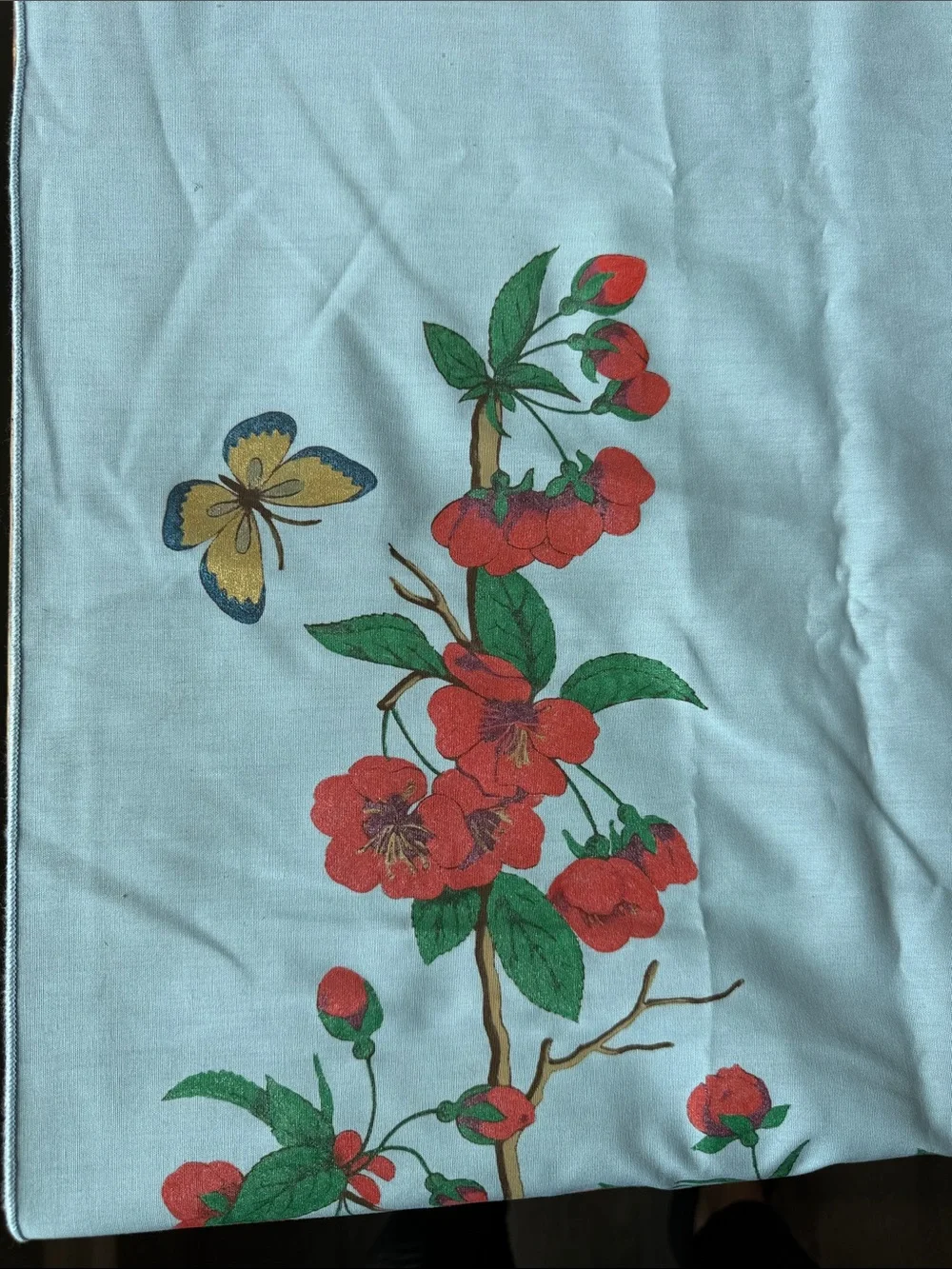 Vintage rectangle Light Blue Floral Butterfly Tablecloth cottagecore prairie